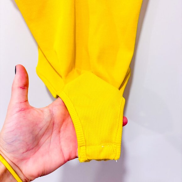 REVAMPED Yellow Ribbed Bodysuit | Rib Knit V-Neck Minimalist Essential | Small * - Picture 4 of 7